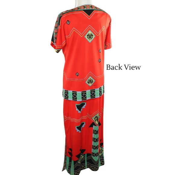 Paganne Gene Berk Signed Red Tribal Art Deco Vintage Maxi Skirt, Size 12 - Picture 5 of 9